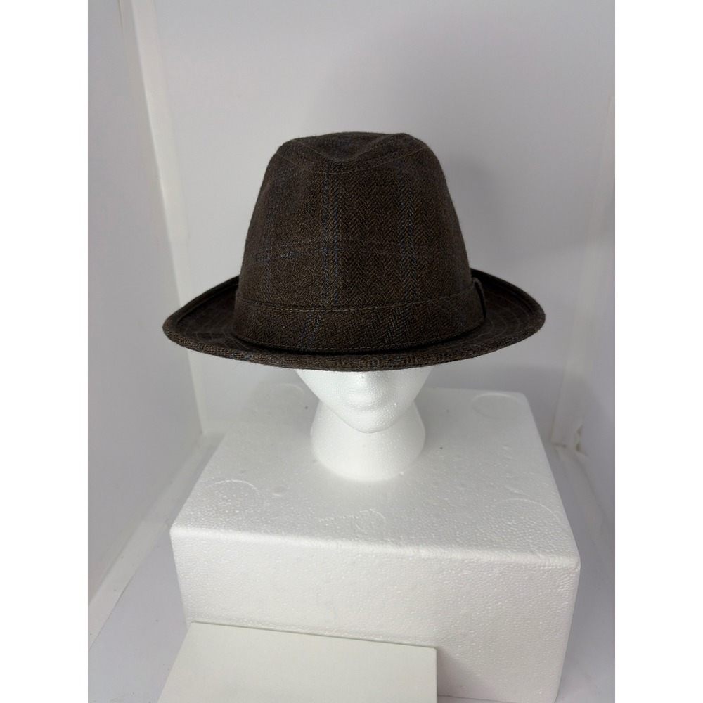 Weatherproof Impermeable Mens Brown Plaid Wool Fedora Hat Size XL Herringbone
